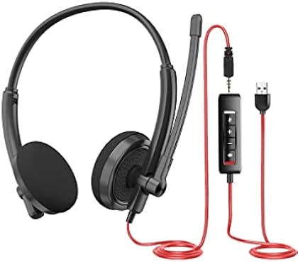 HROEENOI USB Headset with Noise-Cancelling Mic - Wired Headphones for PC, Laptop - Ideal for Zoom, Skype, Call Center, Hom...