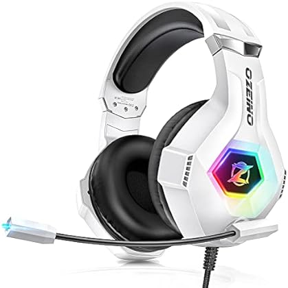 Ozeino Gaming Headset for PC, PS4, PS5, Xbox Headset, Gaming Headphones with Noise Cancelling Flexible Mic RGB Light Memor...