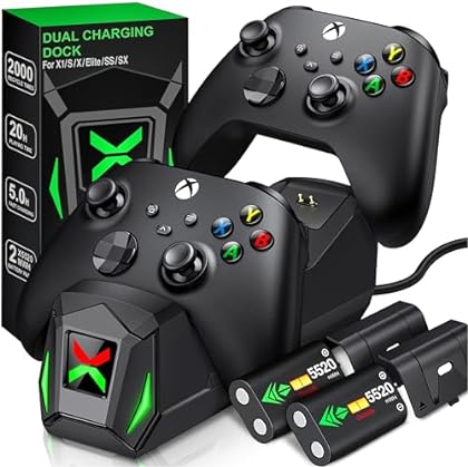 Controller Charger Station with 2x2550mAh Rechargeable Battery Packs for Xbox One/Series X|S Controller, Dual Charging Doc...