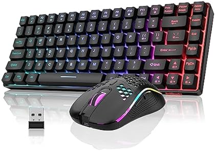 RedThunder K84 Wireless Keyboard and Mouse Combo, Rainbow Backlit Rechargeable Battery, 75% Layout TKL Ultra Compact Gamin...