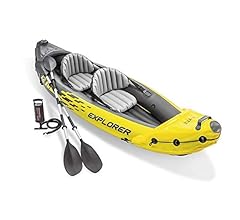 68307EP Explorer K2 Inflatable Kayak Set: Includes Deluxe 86in Aluminum Oars and High-Output Pump – SuperStrong PVC – Adjus…