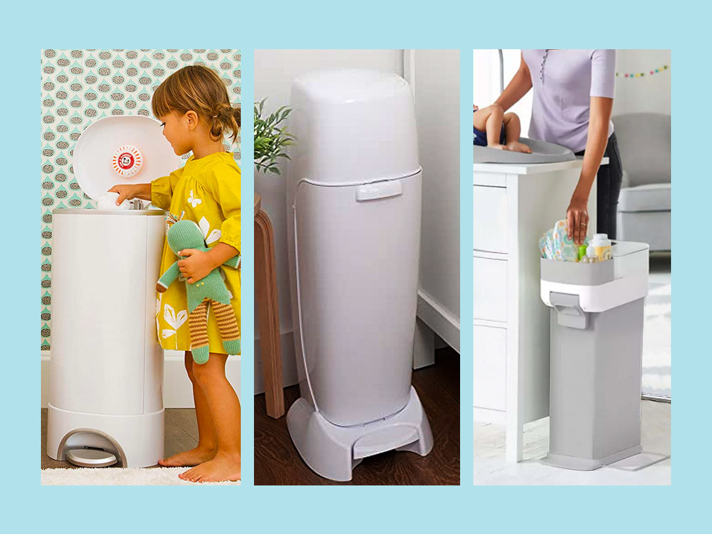 photo collage of diaper pail cutouts