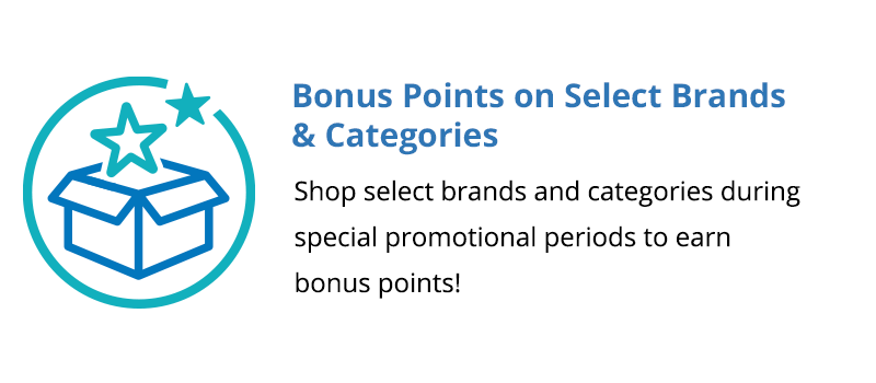 Bonus Points on Select Brands. Shop selected brands during special promotional periods to earn bonus points! Shop Current Brand Promotions