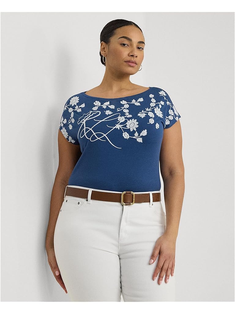 LAUREN Ralph Lauren Plus-Size Floral-Embroidered Jersey Tee