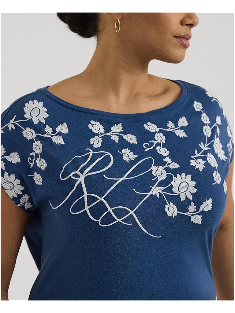 LAUREN Ralph Lauren Plus-Size Floral-Embroidered Jersey Tee