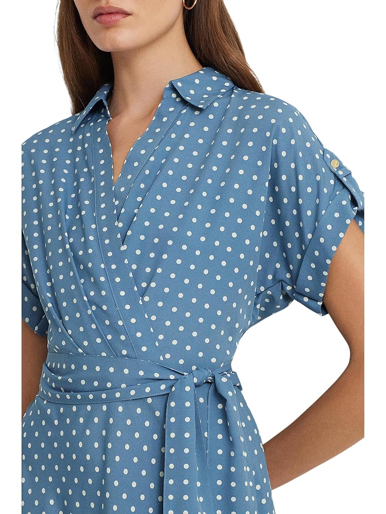 LAUREN Ralph Lauren Polka-Dot Belted Crepe Dress