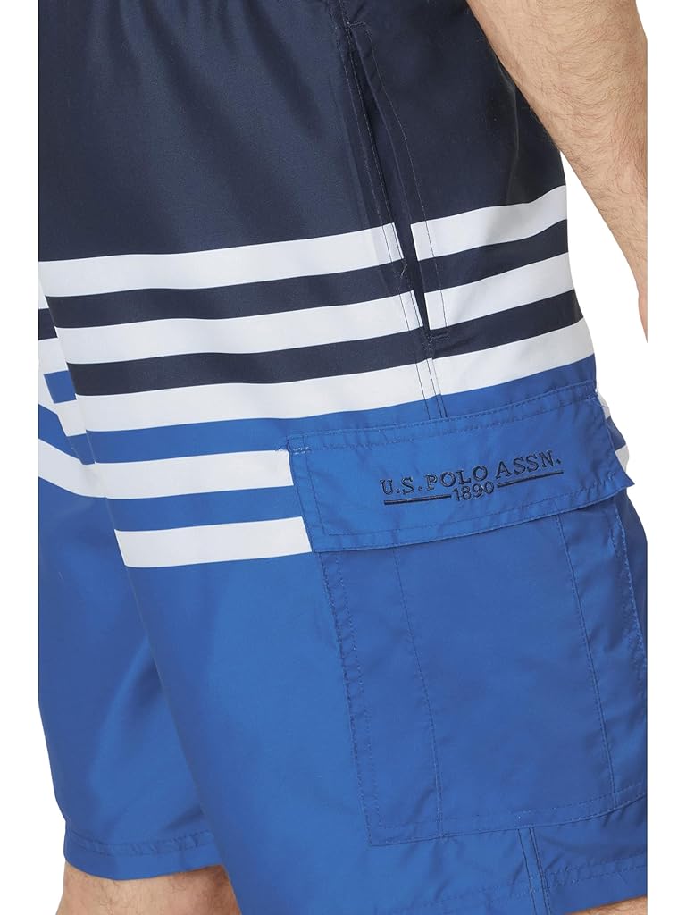 U.S. POLO ASSN. Stripe Color-Block Cargo Swim Shorts