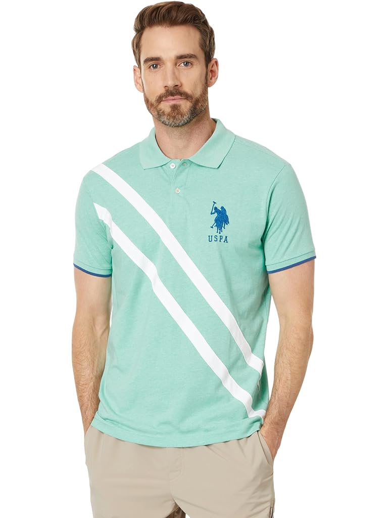 U.S. POLO ASSN. Short Sleeve Slim Fit Colorblock Sash Striped Front Knit Polo Shirt