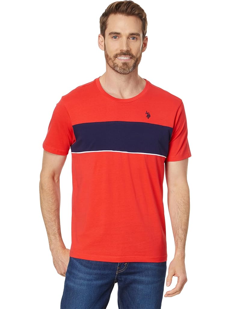 U.S. POLO ASSN. Short Sleeve Colorblock Stripe Crew Neck Jersey Tee Shirt