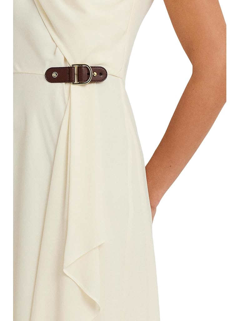 White LAUREN Ralph Lauren Buckle-Trim Georgette Sleeveless Dress