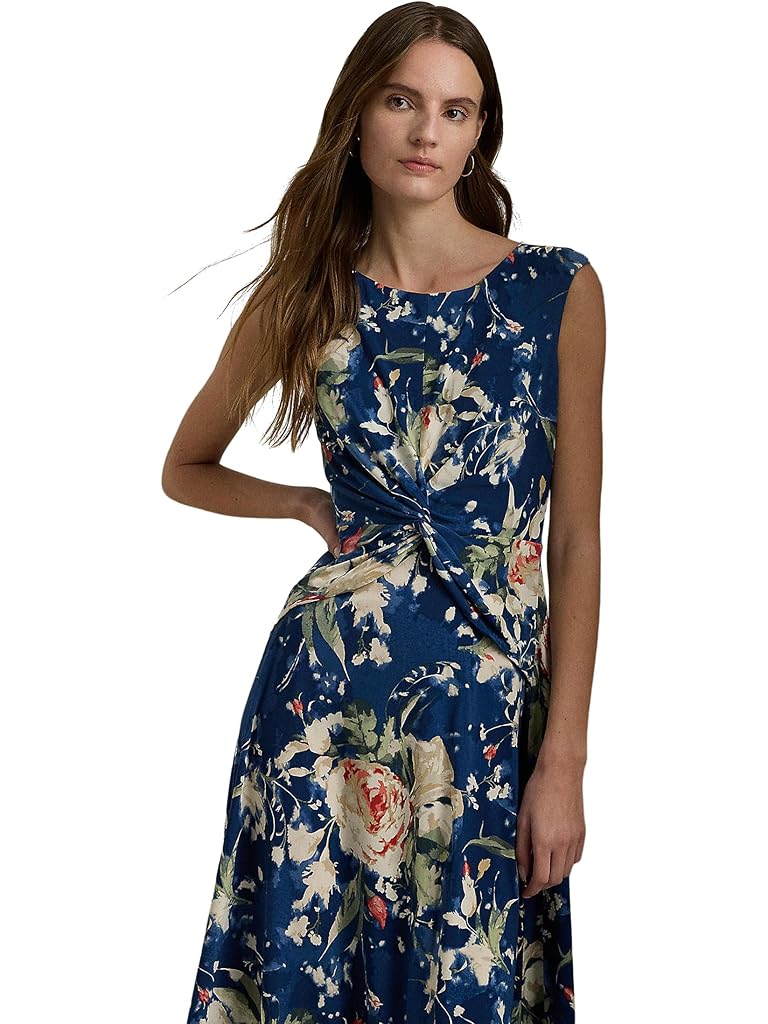 Blue LAUREN Ralph Lauren Floral Twist-Front Stretch Jersey Dress