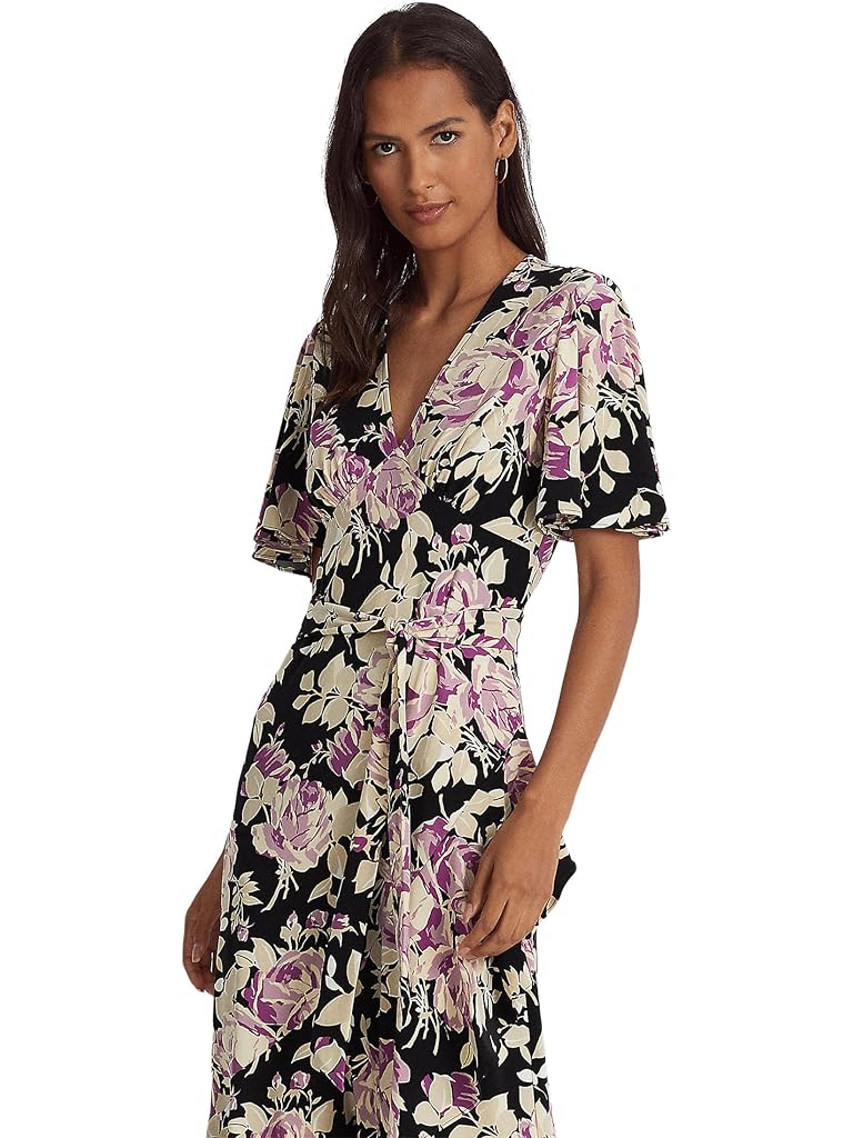 Multi LAUREN Ralph Lauren Floral Belted Jersey Dress