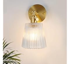 Shenmoyl Vintage Wall Sconces with Transparent Stripe Glass Lampshade 180 Degree Adjustable Brass Sconces Hradwired Modern …