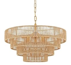 ELYCCUPA 6-Lights Hand-Woven Rattan Pendant Light 4 Round Transitional Minimalist Boho Large Pendant Light for Kitchen Isla…