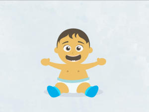 animation of baby smiling with two teeth on the bottom