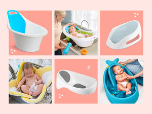 photo collage of baby bathtub cutouts