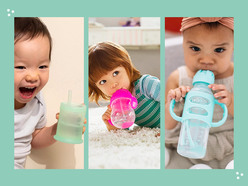 Three baby straw cups appear in this image for BabyCenter's Best straw cups for babies