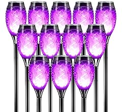 Otdair Halloween Decorations Outdoor 12 Pack, Waterproof Solar Halloween Lights Outdoor with Purple Flame for Halloween Dec…