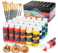 Caliart Acrylic Paint Set With 12 Brushes, 24 Colors (59ml, 2oz) Art Craft Paints Gifts for Artists Kids Beginners & Painte…