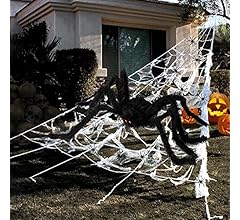 Halloween Decorations Outdoor 295'' Halloween Spider Web Decor 59'' Scary Giant Spider 100 Small Fake Spiders 40g Stretch C…