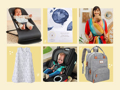 collage of baby products