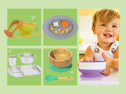 Image contains photos of baby bowls and plates from BabyCenter's Best baby bowls and plates roundup