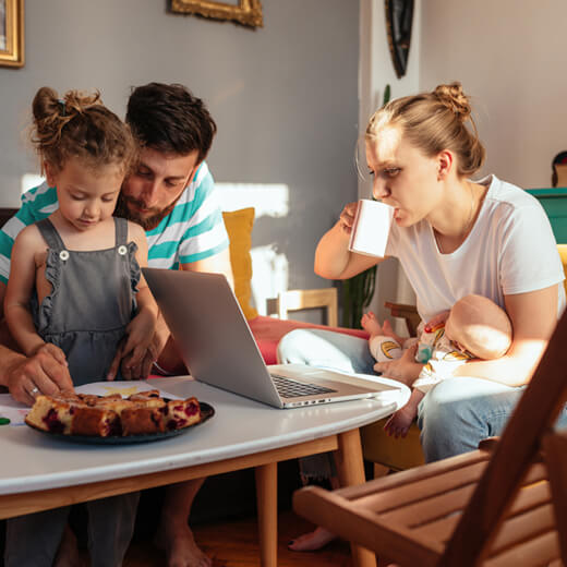 Millennial family in living room