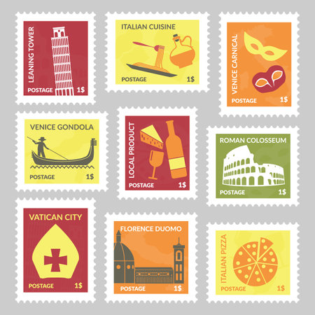 Design de conjunto de selo postal com elemento italy