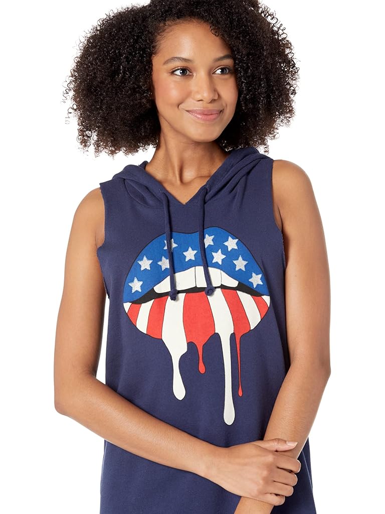 Chaser Patriot Lips Cotton Fleece Sleeveless Hoodie Dress