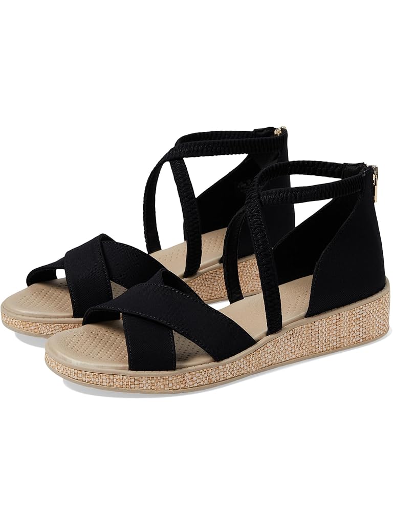 Black Bzees Bali Sand Strappy Wedge Sandals