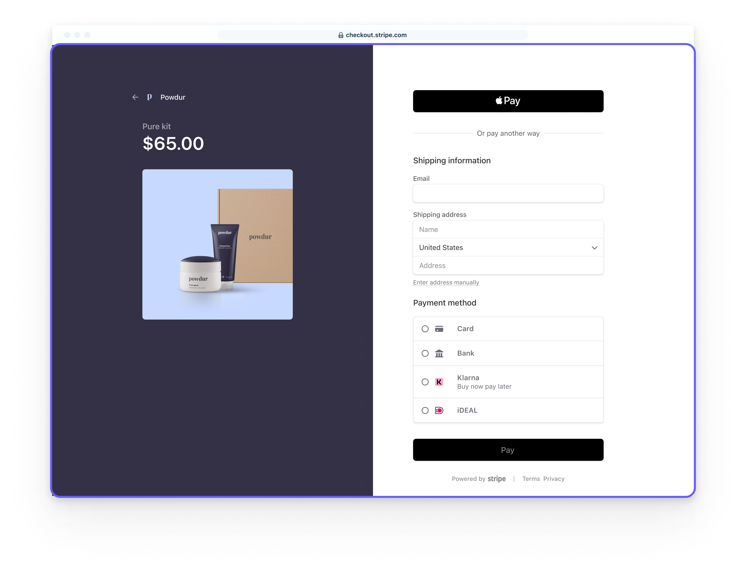 Hosted checkout form